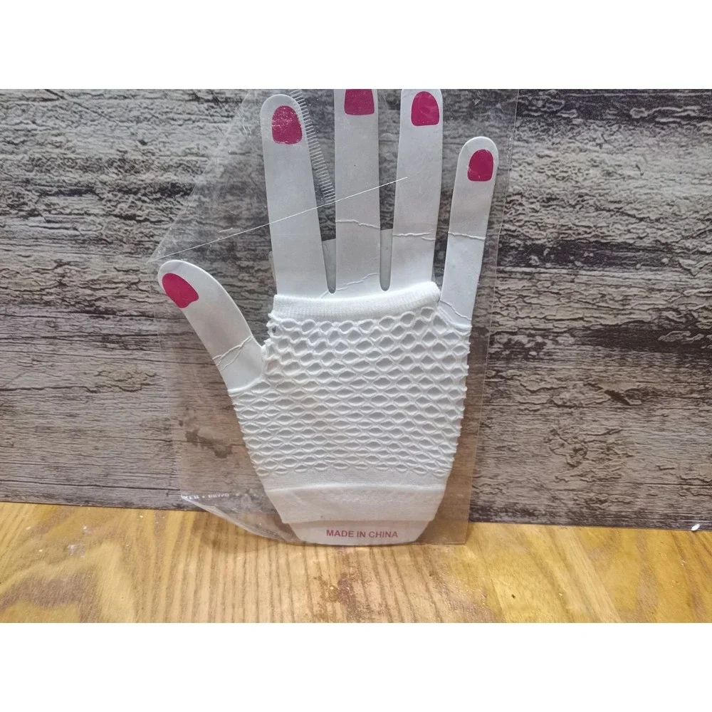 Fishnet Gloves 80s Costume Accessories Fingerless Short Fish Net Glove White